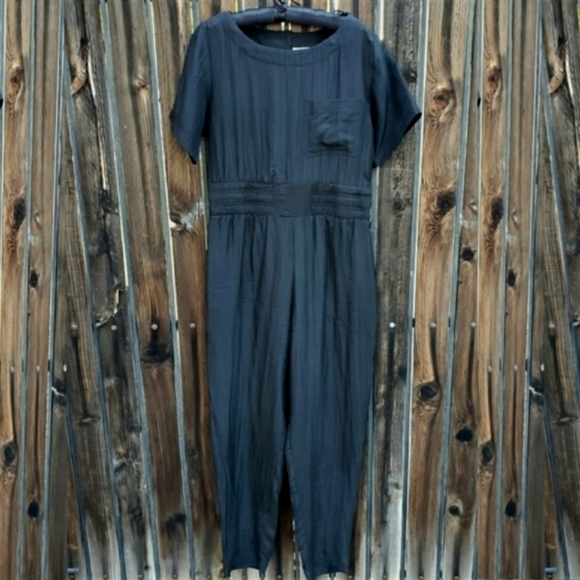 VINTAGE 80s TOO HOT BRAZIL Black Silk One Piece Jumpsuit S Retro Minimalist - Picture 3 of 11